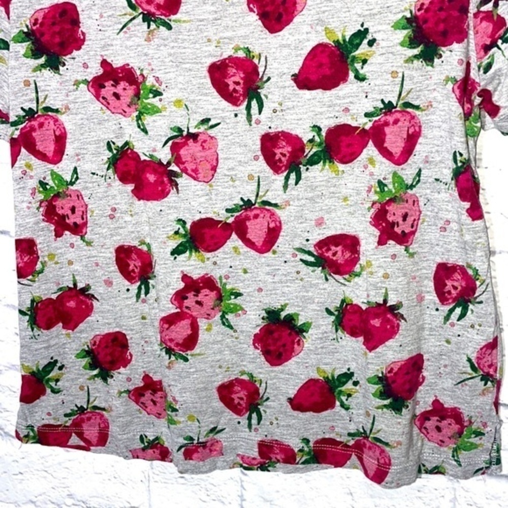 Anthropologie Maeve Strawberry Watercolor Abstract Soft Casual Graphic Tee Shirt - Picture 6 of 9